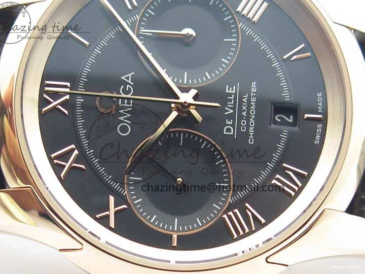 0120 De Ville Chronograph RG OMF 1:1 Best Edition Black Dial On Black Leather Strap A Sophisticated 8106